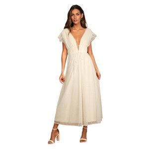 Lulus Yours Evermore Swiss Dot Cream Maxi